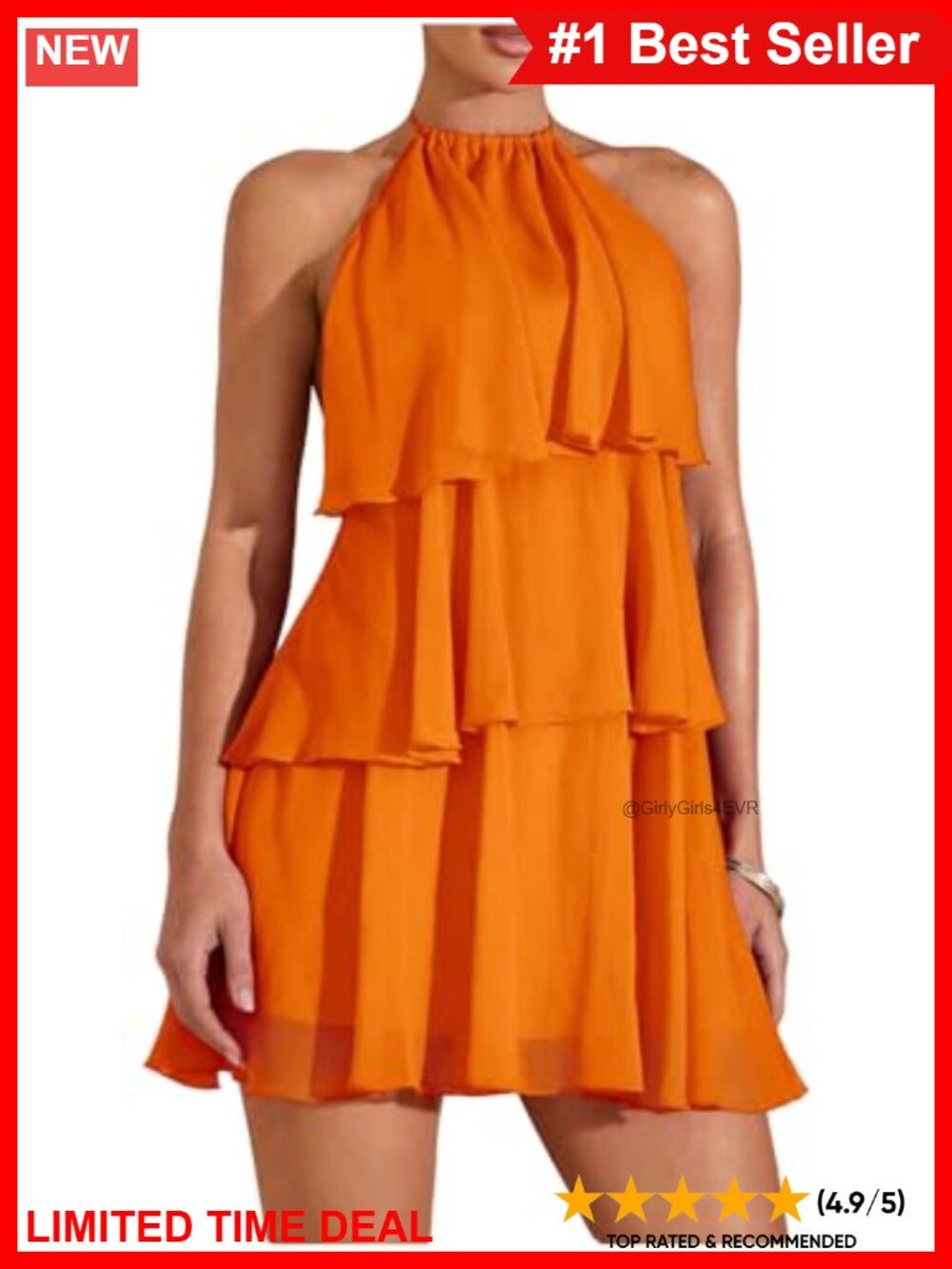 OYOANGLE Chiffon Halter Ruffle Backless Short Dress